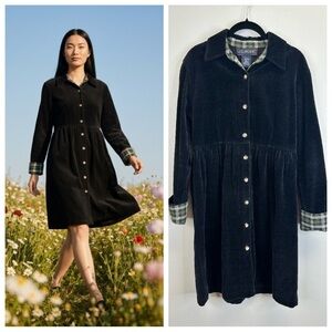 Dark Cottagecore Prairie Modest Black Corduroy Size 8 Vintage Dress Shacket Boho